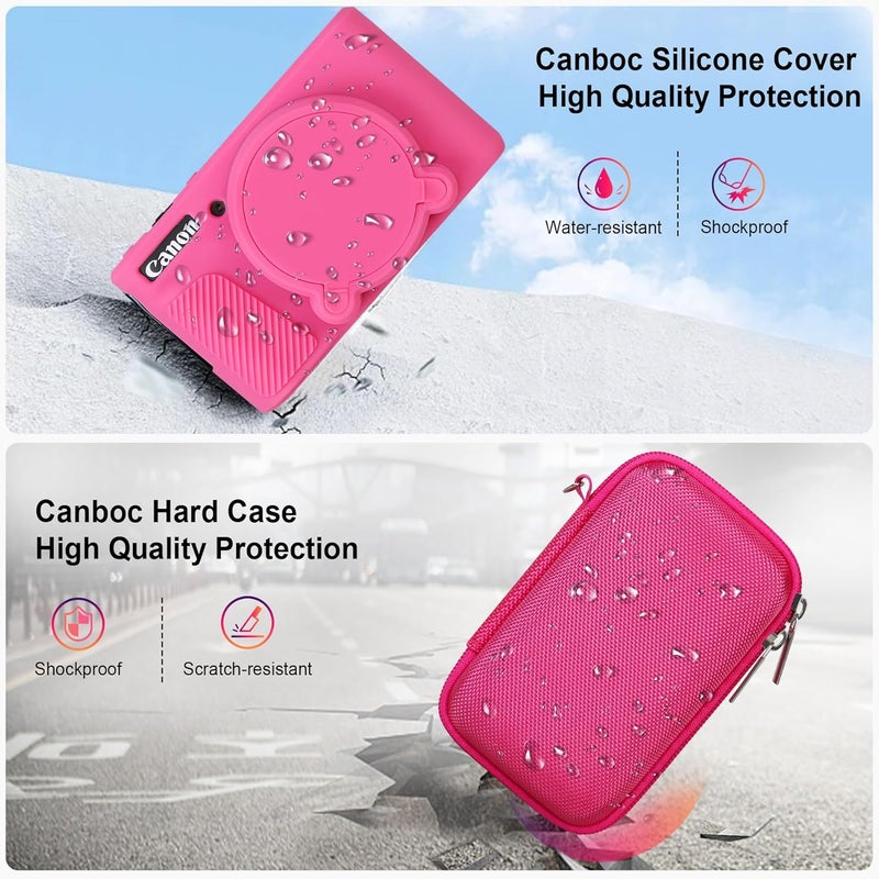Canboc Case for Canon PowerShot SX740 SX730 HS Digital Camera, 1* Hard Carrying Case + 1* Soft Silicone Protective Cover with Removable Lens Cover, Rosered (Case Only) - Image 4